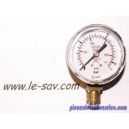 Manomètre pour Détendeur Oxygène, Gradué Jusqu'a 15-16 Bars(200-230 psi) Manomètre pour Détendeur Oxygène, Gradué Jusqu'a 15-16 Bars(200-230 psi)