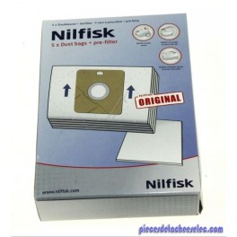 Lot de 5 Sacs Papier avec Pré-Filtre pour Aspirateurs GM6 / Coupé Nilfisk Lot de 5 Sacs Papier avec Pré-Filtre pour Aspirateurs GM6 / Coupé Nilfisk