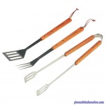 Set de 3 Ustensiles Inox avec Manche en Bois pour Barbecue Campingaz