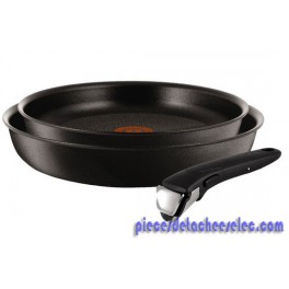 Lot de 2 Poêles 24/28cm +1 Poignée Amovible Ingenio Expertise Noir Induction Tefal 