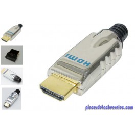 Fiche HDMI Soudable Boîtier Métal Contacts Dorés