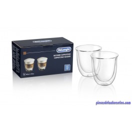 Lot de 2 Tasses Transparente Capuccino en verre pour Machine à Café DELONGHI KENWOOD